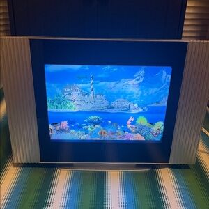 Vintage Moving Ocean Display with Silver Frame - Blue Screen Art